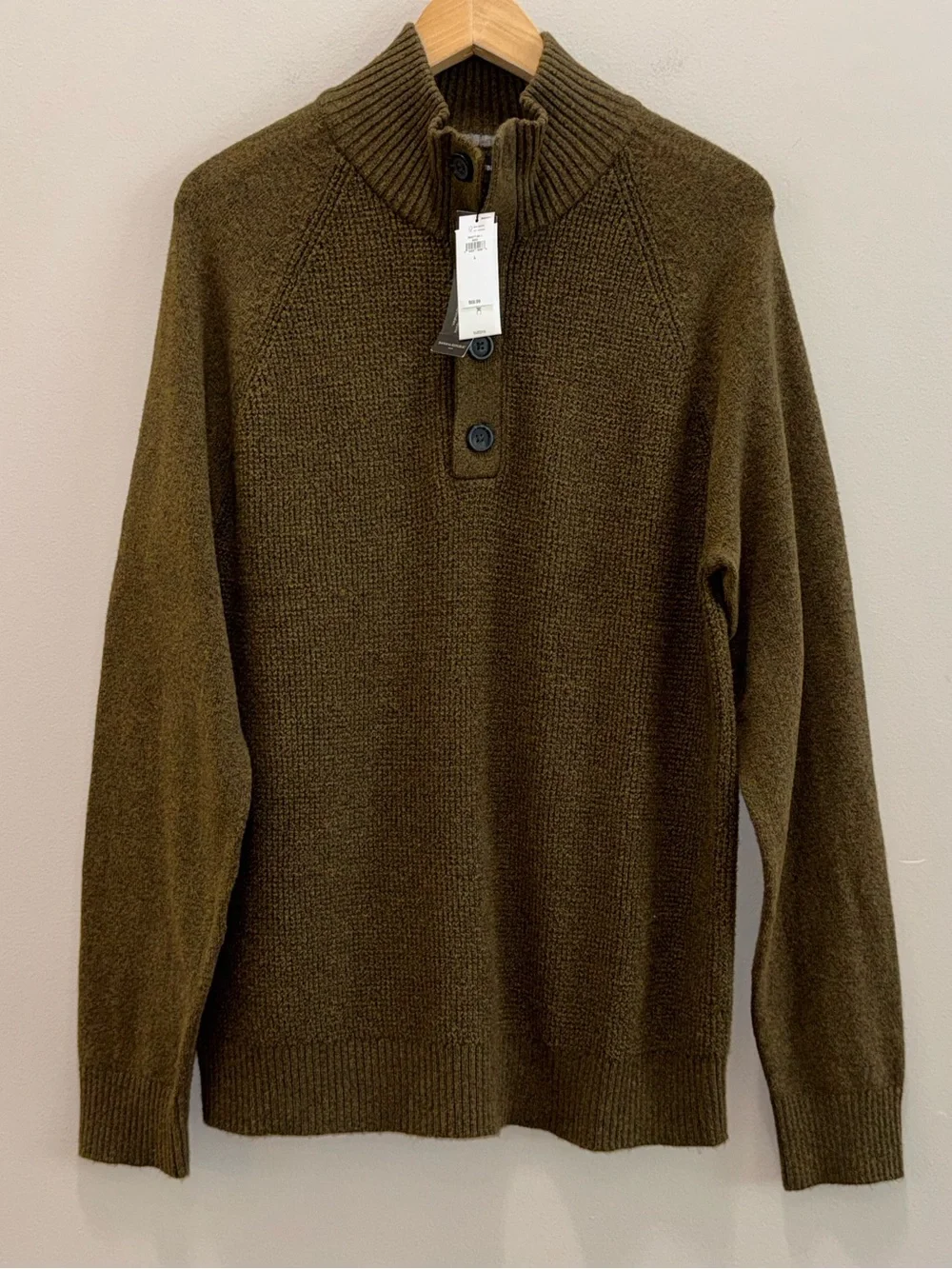 Banana Republic New Heathered Olive green Button Mock neck Men's L sweater